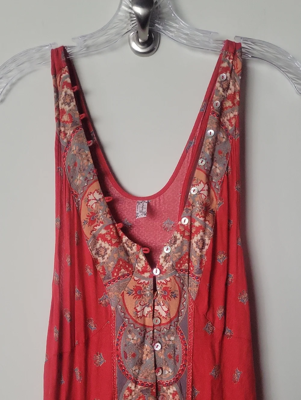 Free People Faithfully Yours V Neck Slip Dress Maxi Red Paisley Boho Hippie XS